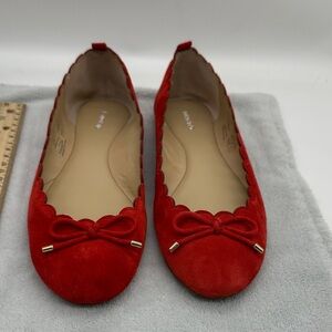 Land’s End Scalloped Ballet/Flats Women’s 7.5B In Vibrant Red Suede/Round Toe